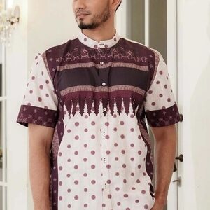 Benang Pelangi Gending men Shirt Short Sleeve - Maroon